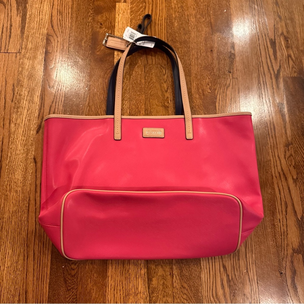 NWT Coach Pink Tote with Tan Details